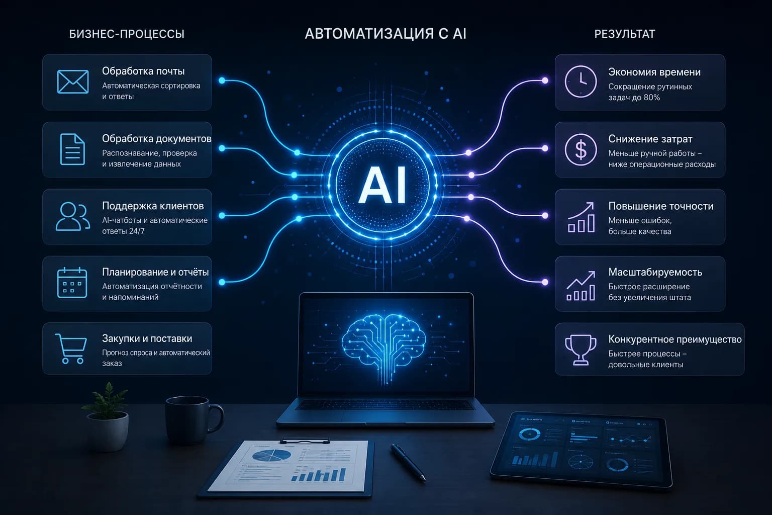 Автоматизация бизнес-процессов с AI: где ИИ реально экономит время и деньги